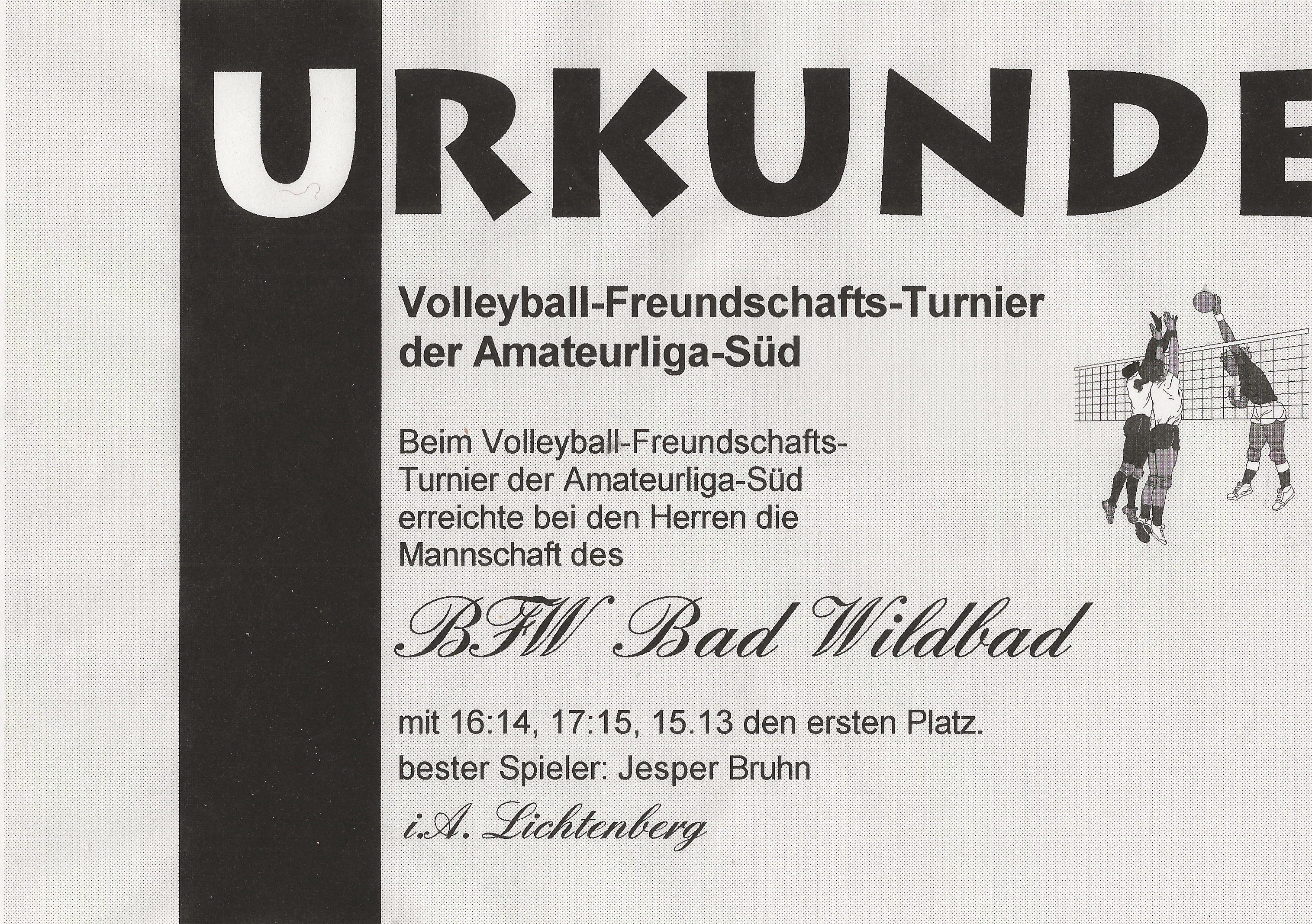 volleyball urkunde amateurliga süd